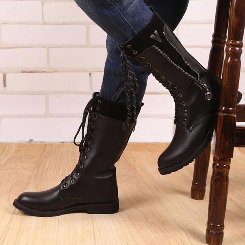 

TOYOOSKY Army Boots Men Military Combat Metal Lace Up Buckle Male Motorcycle Punk Boots Zipper Fashion Men's Shoes Rock 2021