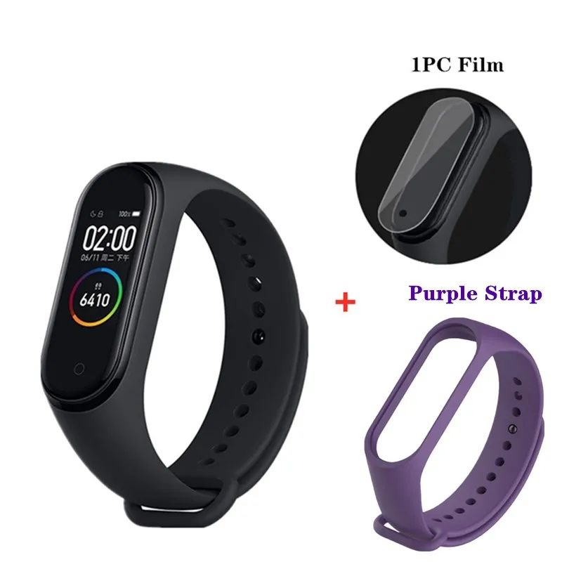 add purple strap Xiaomi Mi-браслет 4, умный Браслет, 0,95 дюймов, цветной экран, Bluetooth, 5,0, 135 мА/ч, пульсометр, фитнес, водонепроницаемый браслет, 4 браслета - Цвет: add purple strap