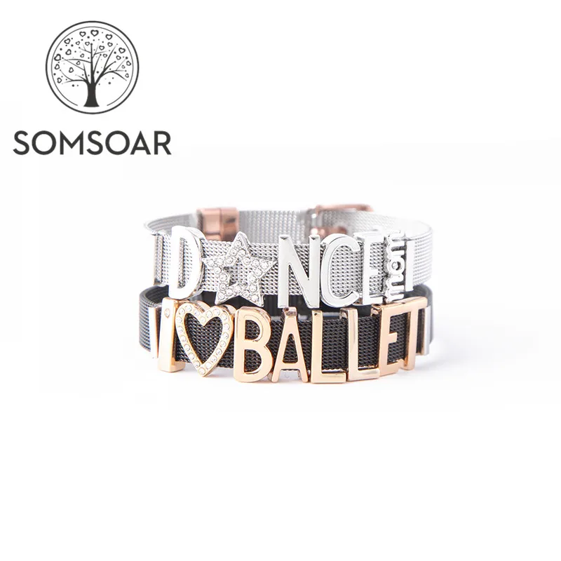 Somsoar ювелирные изделия для мамы я люблю балет танцы кожаный браслет сетчатый