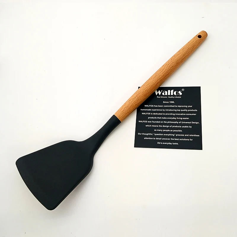 Solid shovels I WALFOS Пищевая силиконовая посуда с деревянной ручкой кухонная посуда кухонные инструменты Лопатка и ковш кухонные принадлежности - Цвет: Solid shovels I