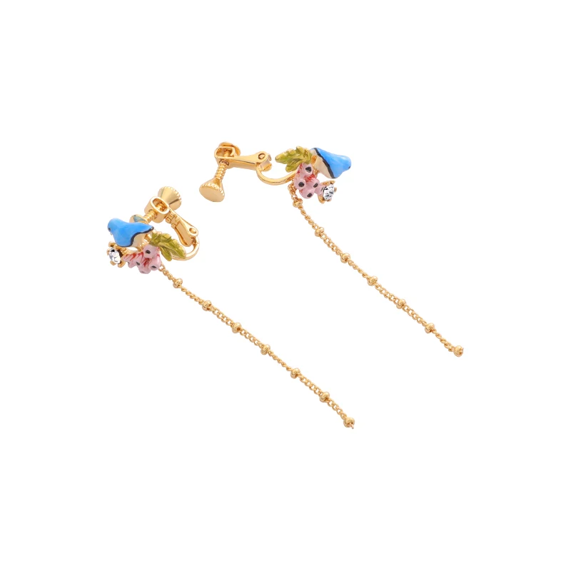 Juicy Grape Enamel Glaze Copper Gilded Spiral Earrings for Women Ear Hook Clip Blue Bird Animal Fashion Jewelry | Украшения и