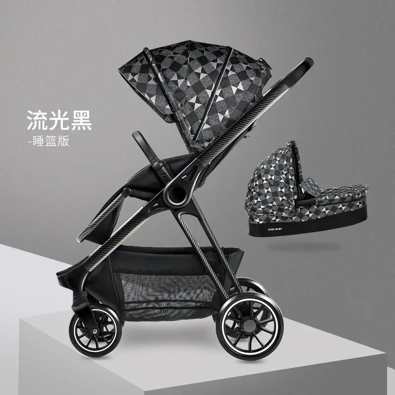 black 2 in 1 Роскошная детская коляска с высоким пейзажем, 3 в 1, детская коляска, двусторонняя переносная детская коляска - Цвет: black 2 in 1