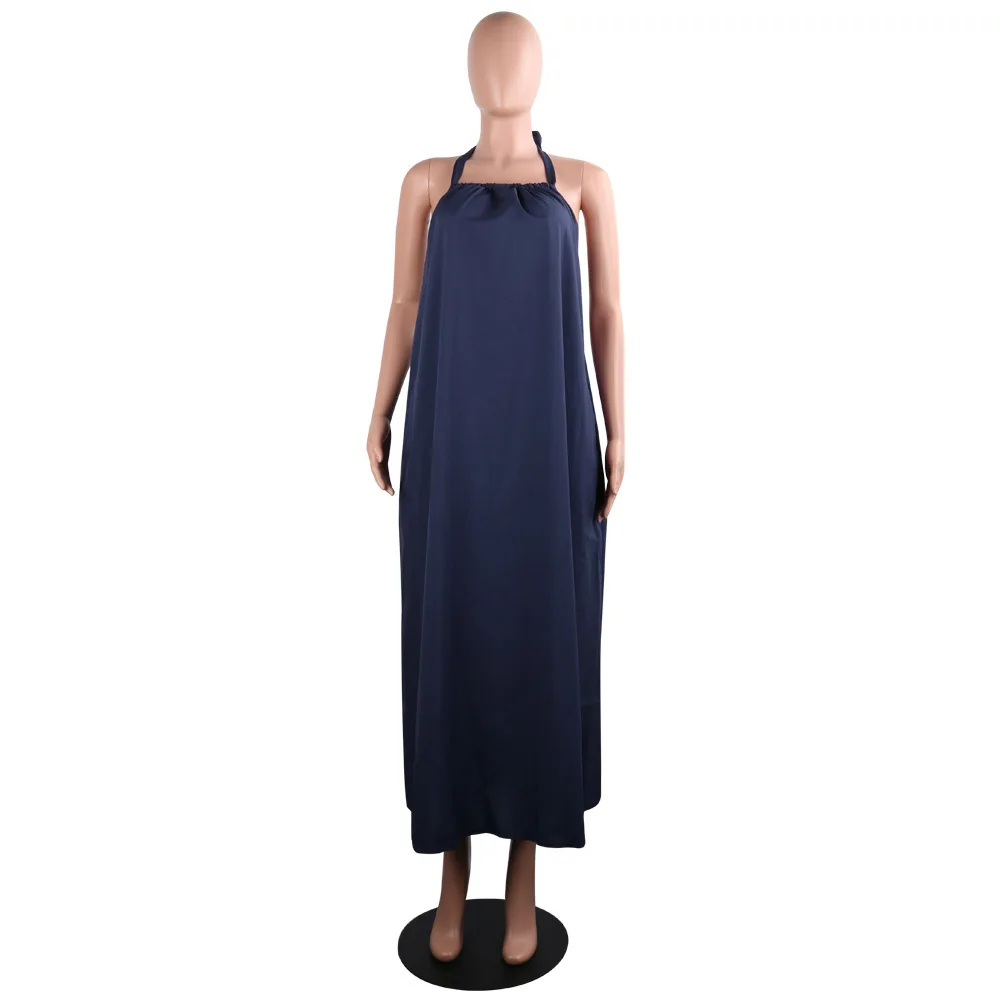 navy blue Свободное длинное Макси-платье для женщин с лямкой на шее без рукавов с открытой спиной оранжевые платья летние Бохо повседневные пляжные праздничные сарафаны белые Vestidos - Цвет: navy blue