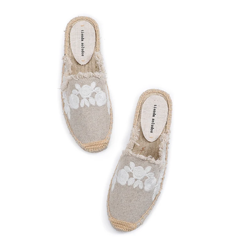 Pantufa Women Shoes Tienda Soludos Slippers Cotton Fabric Sale Promotion Hemp Rubber Summer Slides Zapatos De Mujer Floral