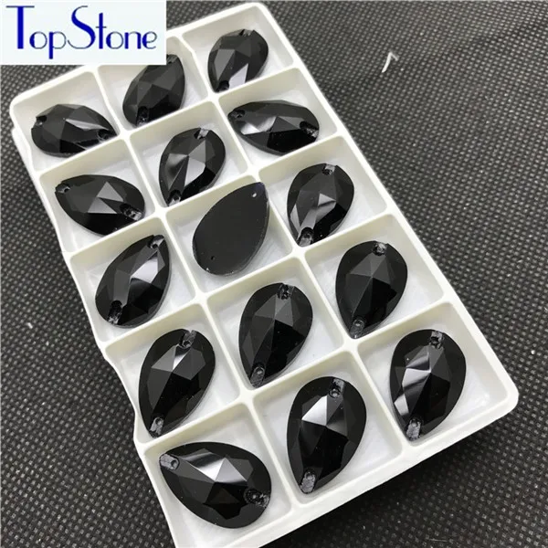 16x25mm 15pcs Каплевидные пришивные стразы черного цвета 7x12 11x18 13x22 17x28 мм капелька для шитья стеклянных хрустальных камней для изготовления одежды - Цвет: 16x25mm 15pcs