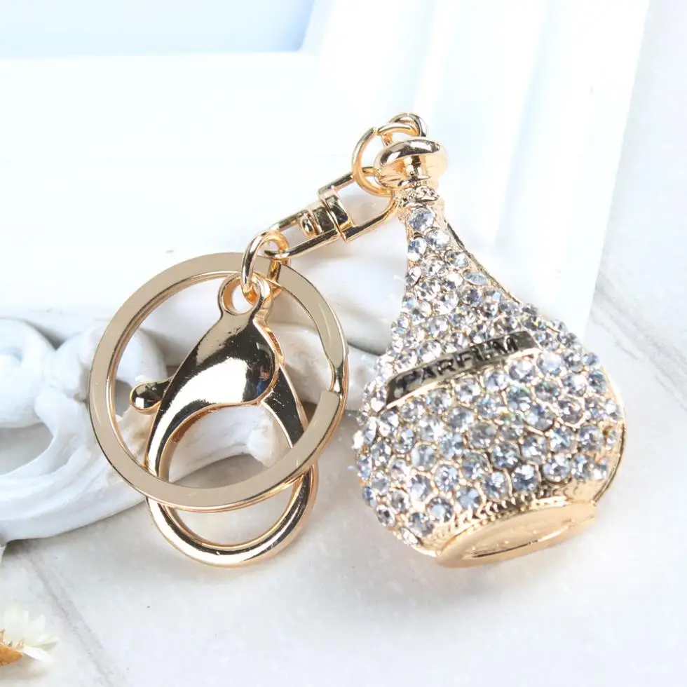 

New Parfum Perfume Bottle Pink Lovely Charm Rhinestone Crystal Purse Bag Keyring Chain Women Delicacy Cute Gift