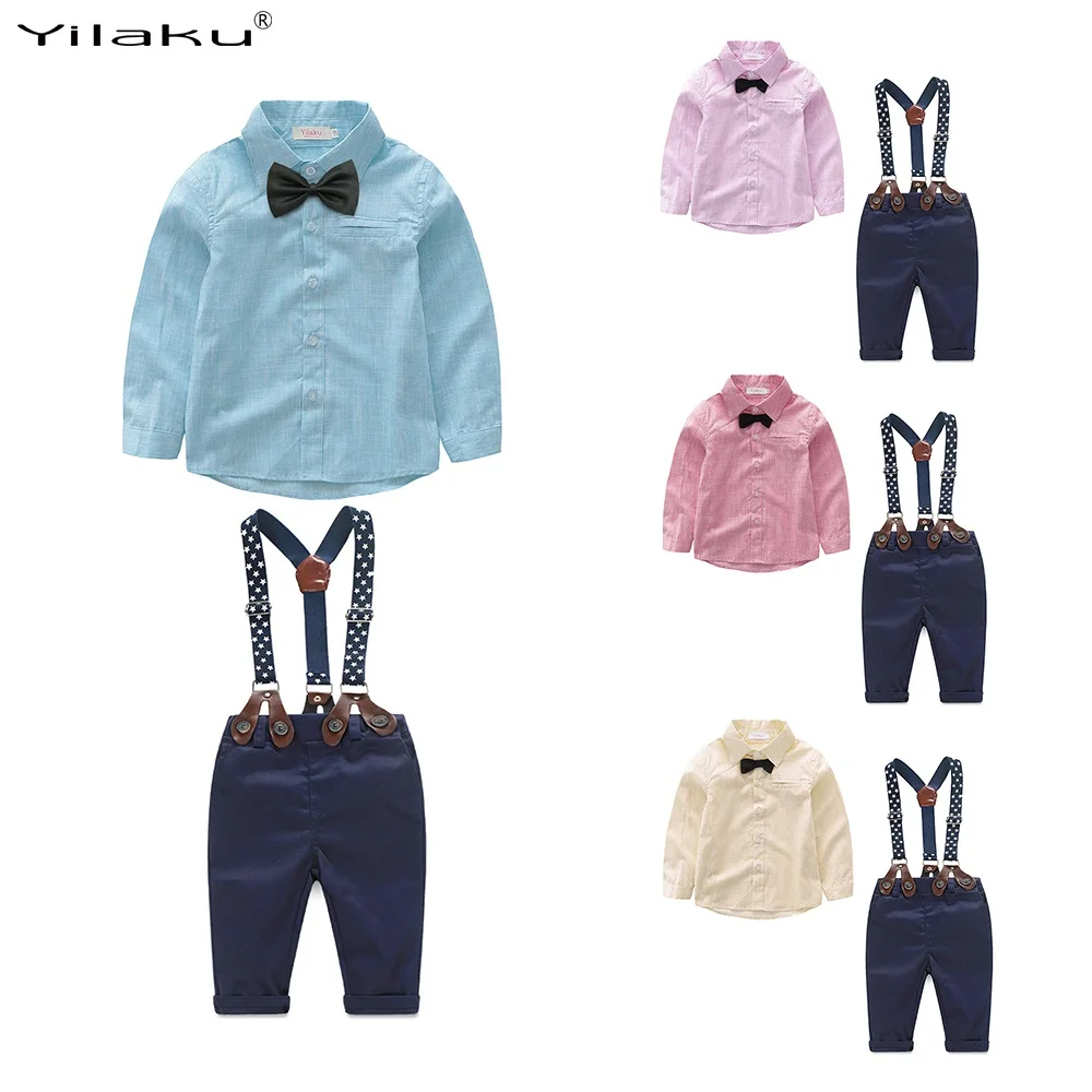 Yilaku Baby Boys Clothing Sets Gentleman Outfits Toddler Boy Tuxedo Suits Bow Tie Shirts + Suspender Pants FF461 |