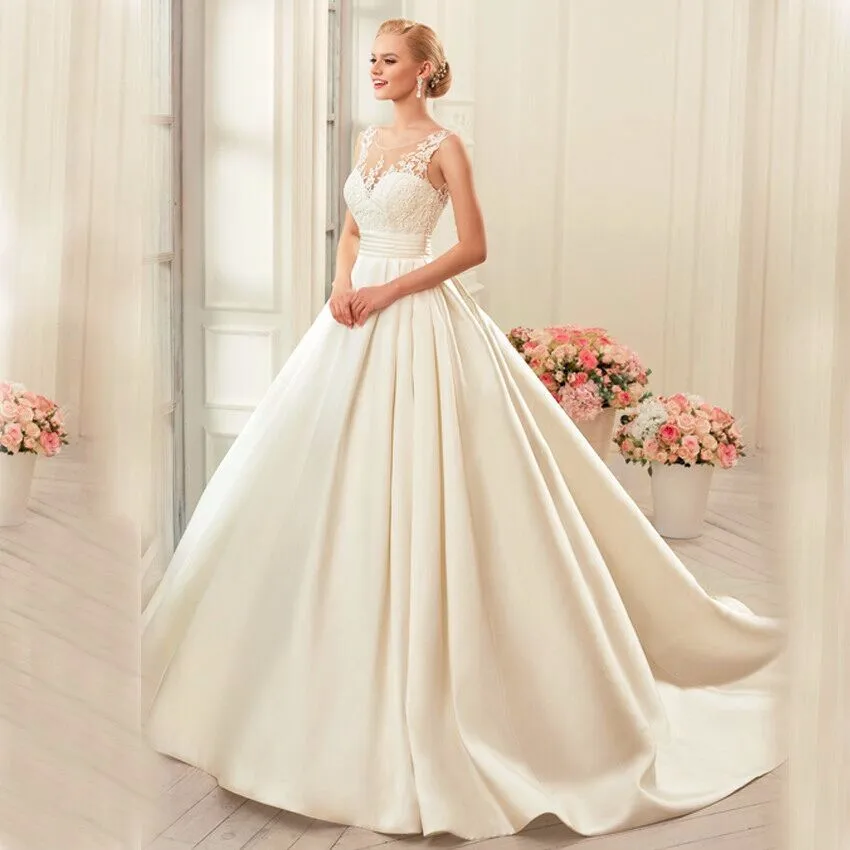 

Sexy Backless Shoulder lace Wedding Dresses 2017 Chapel Train Bridal Gowns Ivory Satin vestido noiva princesa plus size 2-26W