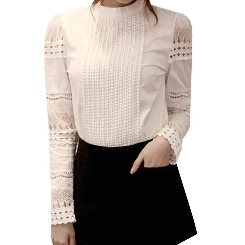 

New Autumn White Lace Blouse Plus Size 5XL Women Tops Hollow Out Casual OL Blouses Vintage Ladies Long Sleeve Shirt Blusas AB441