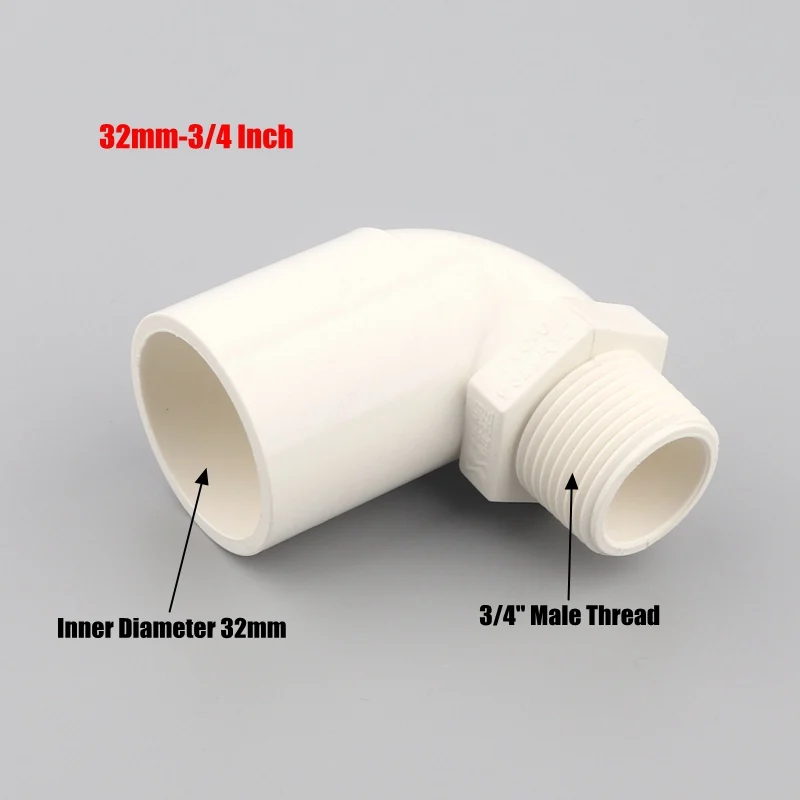 32mm-3I4 Inch 1 шт. 20 25 32 мм до 1/" 3/4" " наружная резьба локтевого сустава для полива сада белый ПВХ разъем 90 градусов равная муфта редуктора - Цвет: 32mm-3I4 Inch