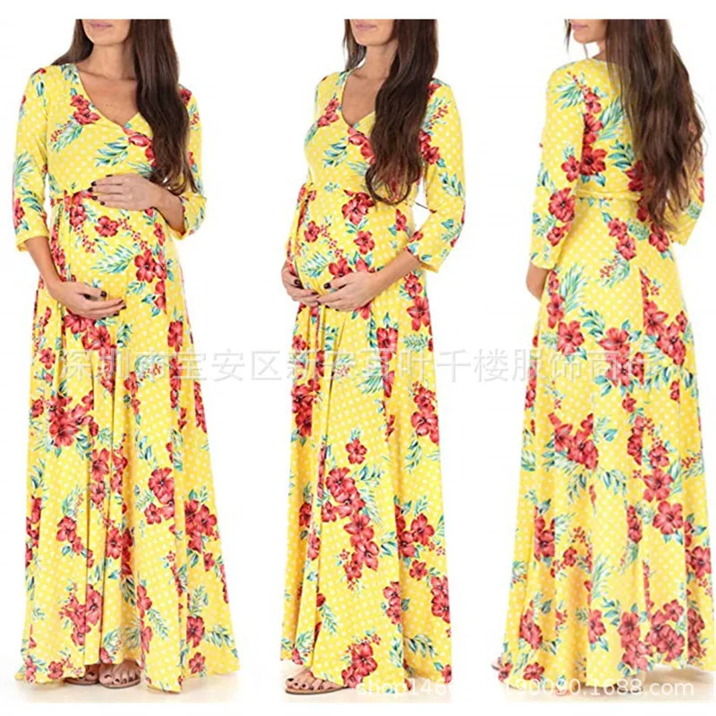 

Maternity Pregnancy Clothes Dress Printing Flowers Women Chiffon Evening Party Dresses Clothes Pregnant Dress Photography
