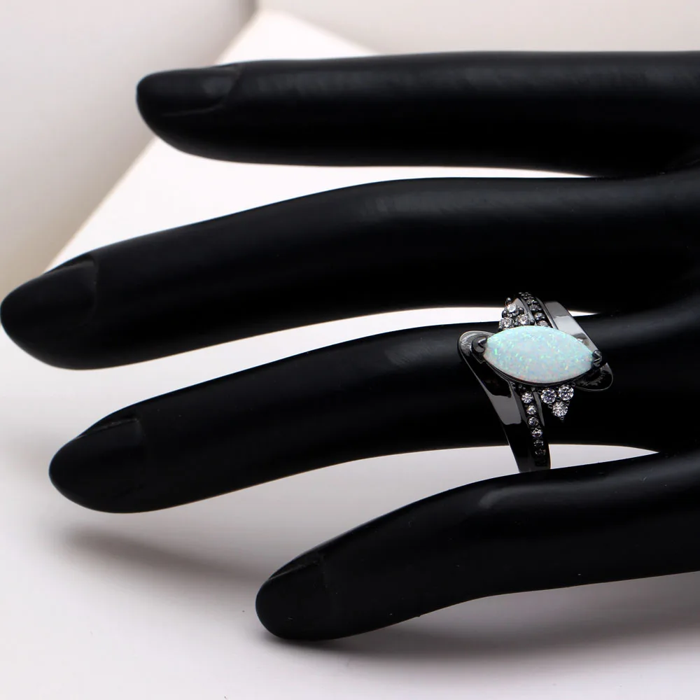 Vnfuru Fire Opal Ring Black Jewelry For Women White Large Natural Ellipse Stone Party Gift Dropshipping Small Big Rings | Украшения и