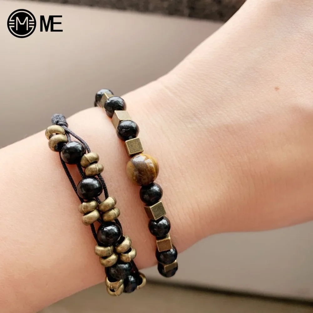 MIVE Новинка 2019 года Винтаж Черный канат регулируемые браслеты античная бронза с