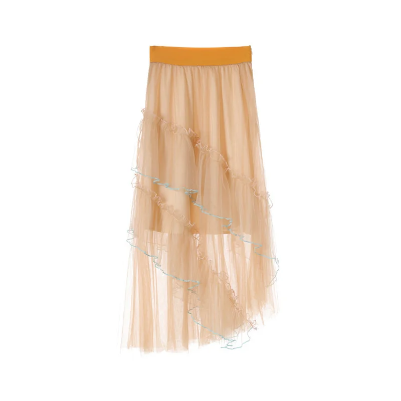 Женский комплект из 2 предметов: блузка с оборками и сетчатая юбка высокой талией