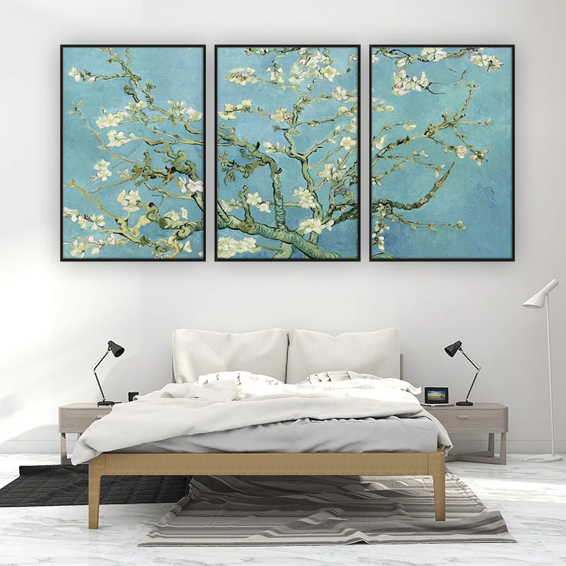 3 Панели Винсента Ван Гога импрессиониста миндаля в цвету картина маслом постер и