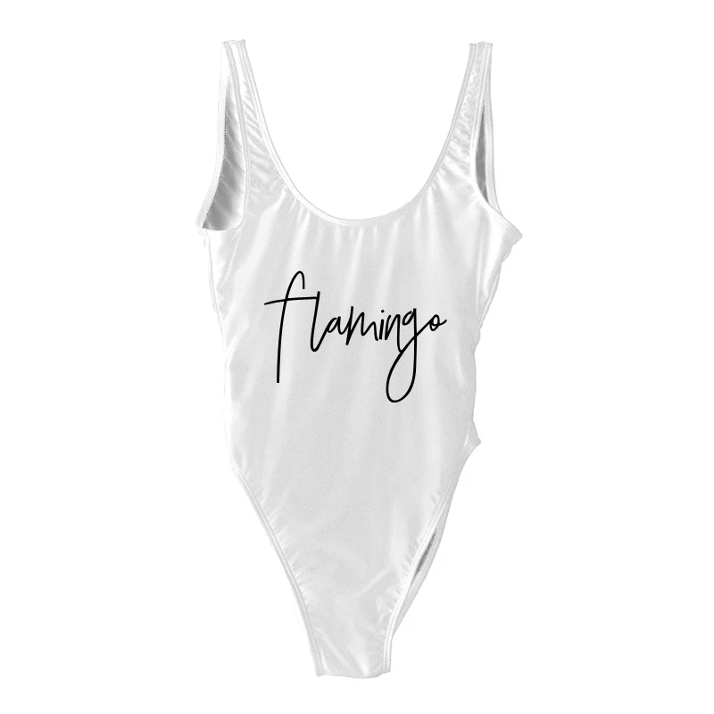 Пикантный слитный купальник с принтом фламинго и надписью 2019 розовый купальный