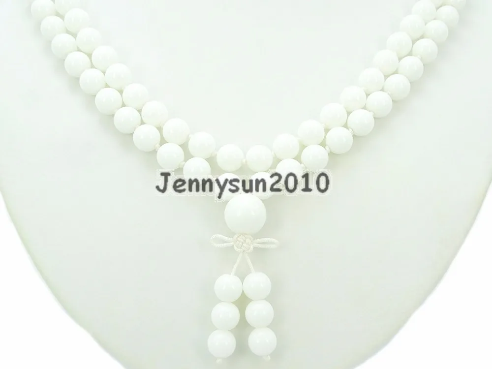 

Natural White Alabaster 8mm Gems Stone Buddhist 108 Beads Prayer Mala Knot Necklace Multi-Purpose 5Strands/Pack