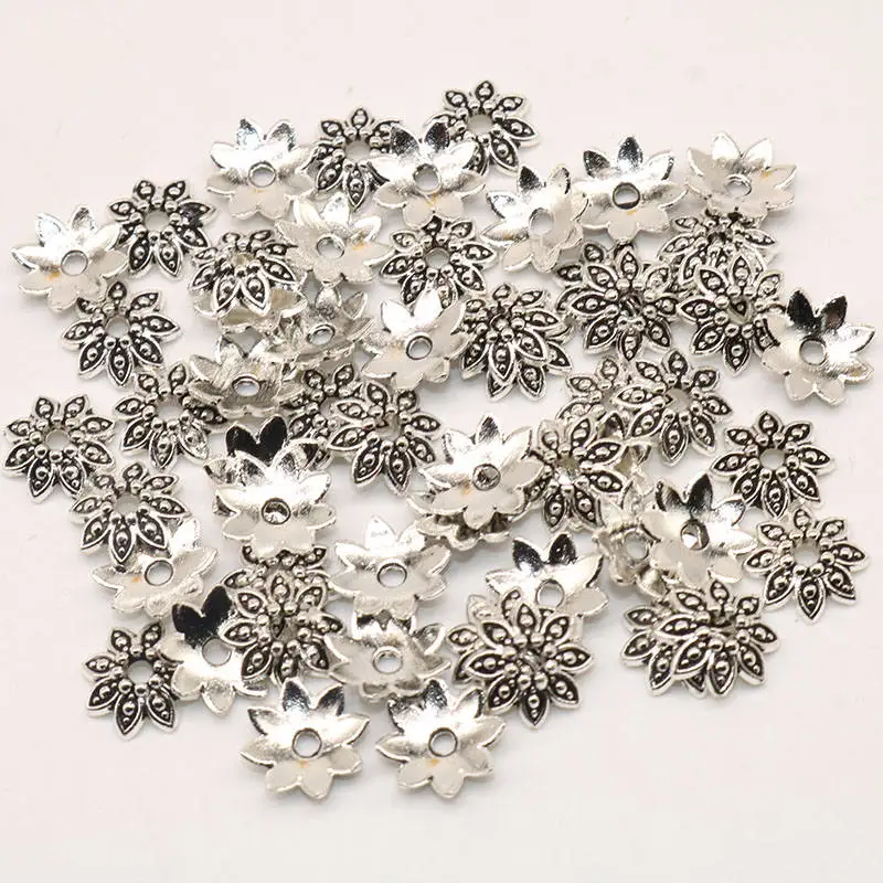 silver 100 шт./лот, бусины в форме цветка, заглушки, лепестки бусин, Подвески для изготовления ювелирных изделий, отверстие 1,5 мм(без содержания свинца и никеля - Цвет: silver