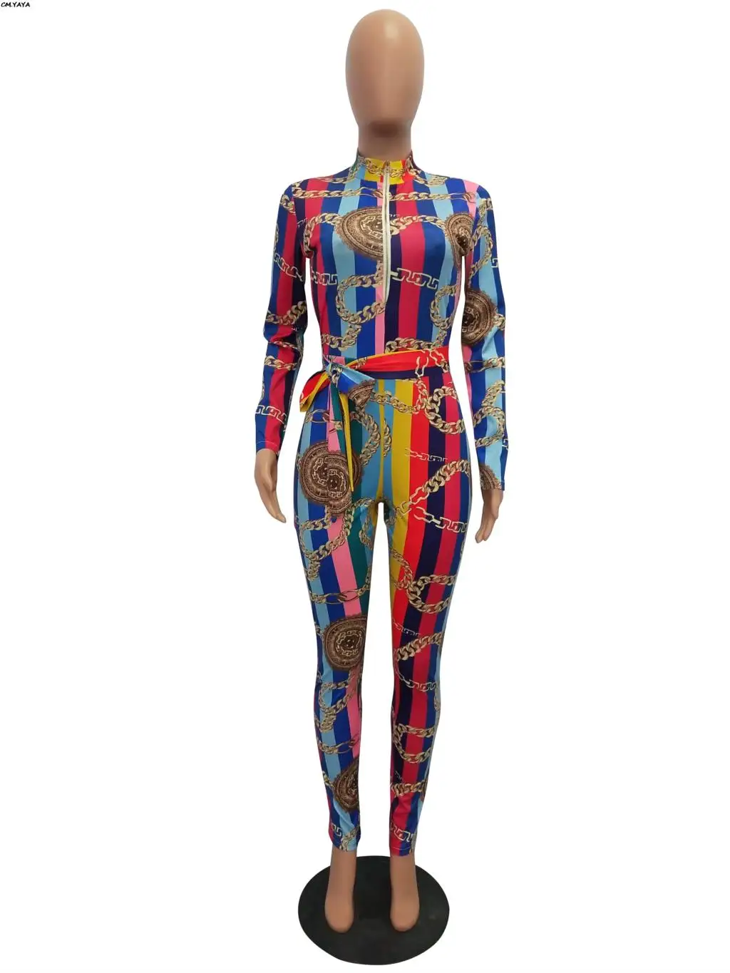 Женский Облегающий комбинезон на молнии с поясом облегающий Повседневный