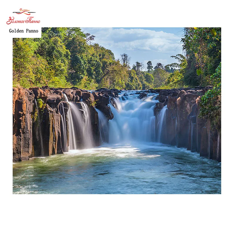 

Golden Panno,Needlework,DIY DMC 14CT Cross stitch Kit, Waterfall Counted Pattern Embroidery Cross-stitch Painting 0119