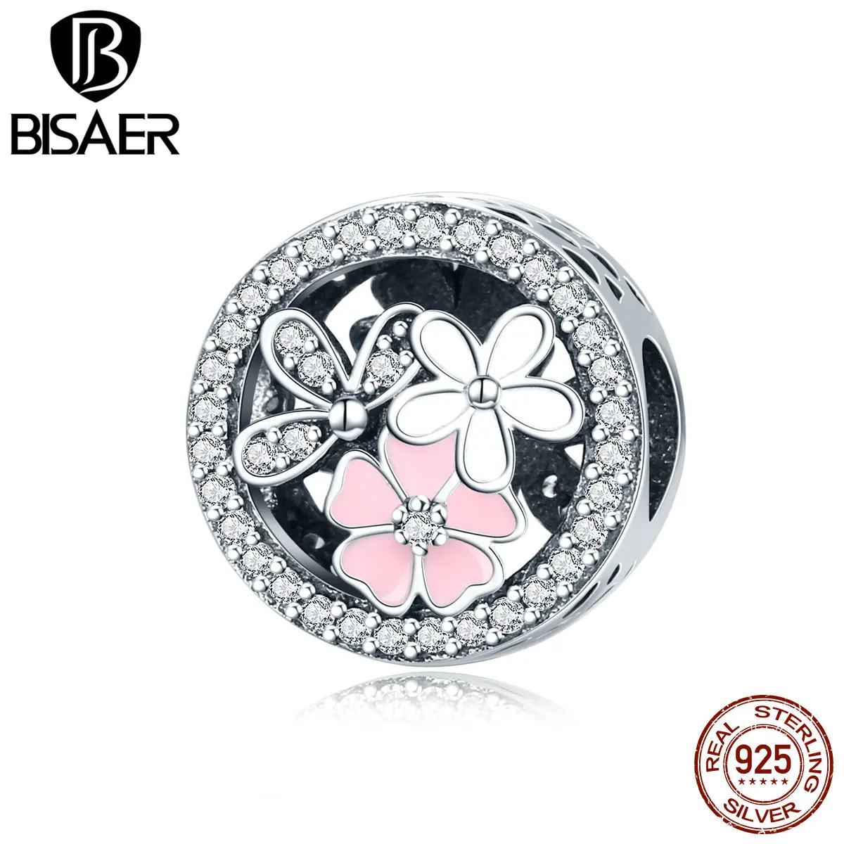 Бренд BISAER, лидер продаж, 925 пробы, серебряный, розовый цветок, поэтические цветения, Очаровательные Подвески, подходит для браслета из бисера и ожерелья EDC115