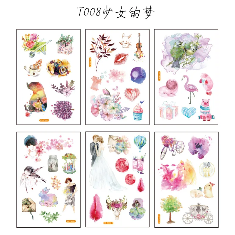 6 pcs/pack Cartoon Retro Transparent Bullet Journal Decorative Stationery Stickers Scrapbooking DIY Diary Album Stick - Цвет: 09