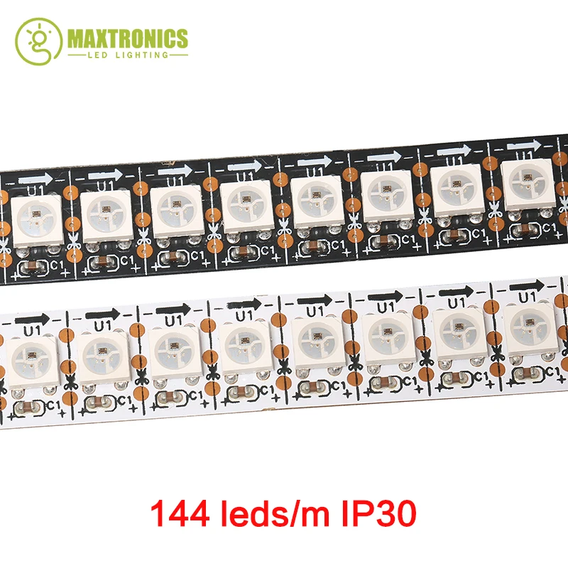 Умная светодиодная Пиксельная лента WS2812B 1 м/5 м черная/белая печатная плата 30/60/144