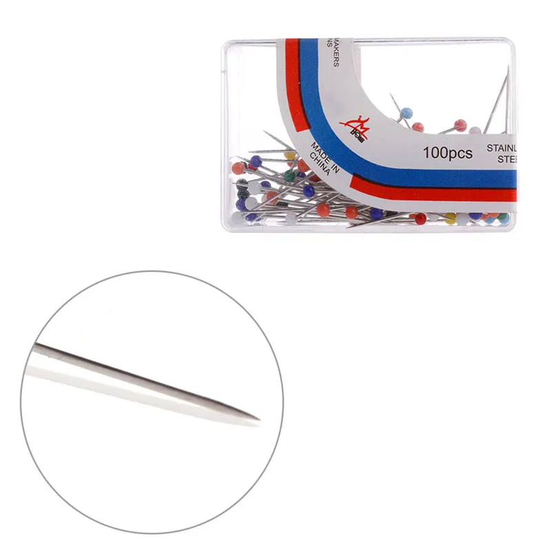 100 шт цветные пластиковые круглые булавки с жемчужной головкой для портного