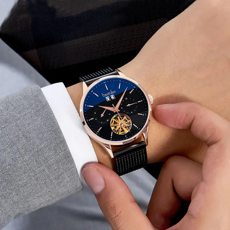 Часы мужские механические швейцарские с турбийоном водонепроницаемые|Мужские