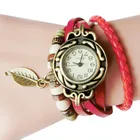 Женские часы с подвеской в виде листьев, ретро-браслет с кожаной обмоткой, A7, новинка 2019