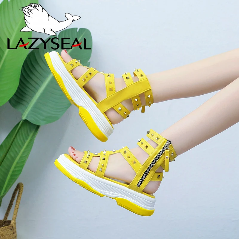 Сандалии LazySeal женские на платформе босоножки с кристаллами и стразами модная