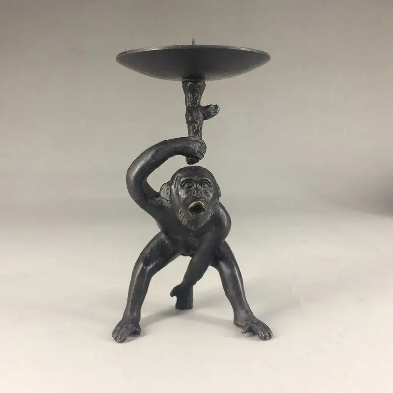 Уникальный китайский медный ручная работа резной обезьяны подсвечник|candlestick|copper
