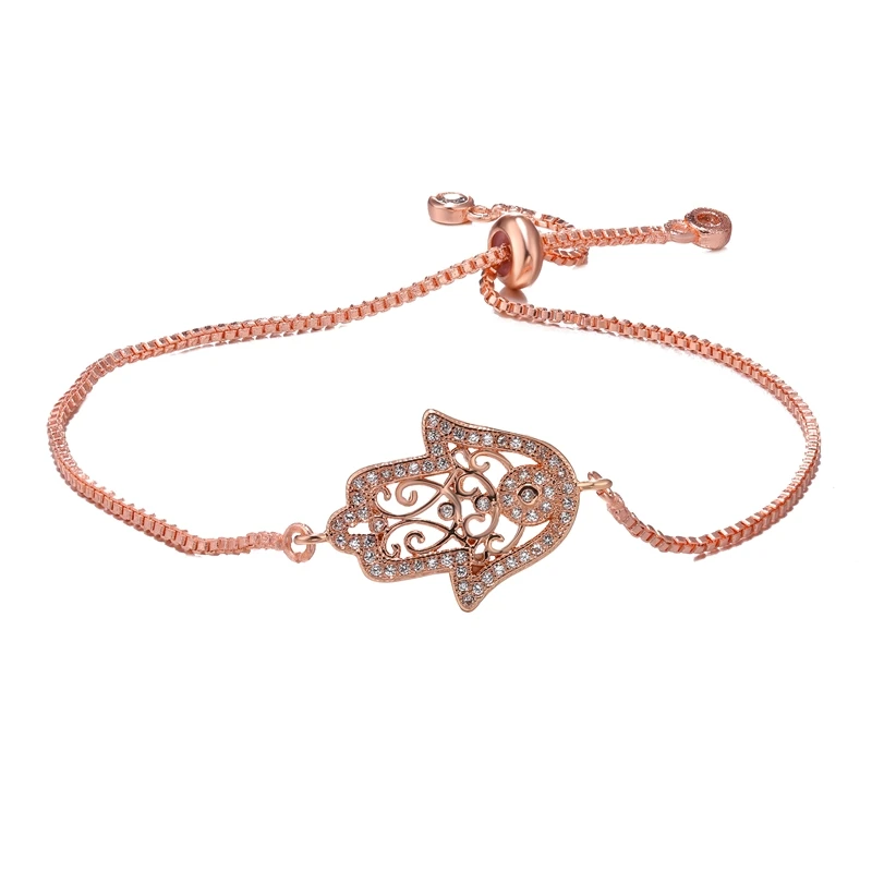 Rose Gold Золотые браслеты, мужские ювелирные изделия, полый цветок, рука Фатимы, очаровательные браслеты, золотые цепочки, браслет для женщин - Окраска металла: Rose Gold