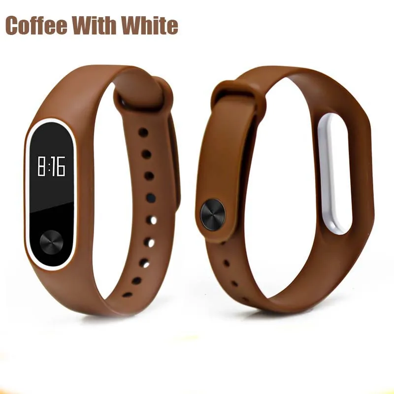 Coffee with white BOORUI mi band 2 ремешок двойной цвет mi Группа 2 аксессуары pulseira mi Группа 2 ремешок замена силиконовый браслет для xiaomi mi2 умный Браслет - Цвет: Coffee with white