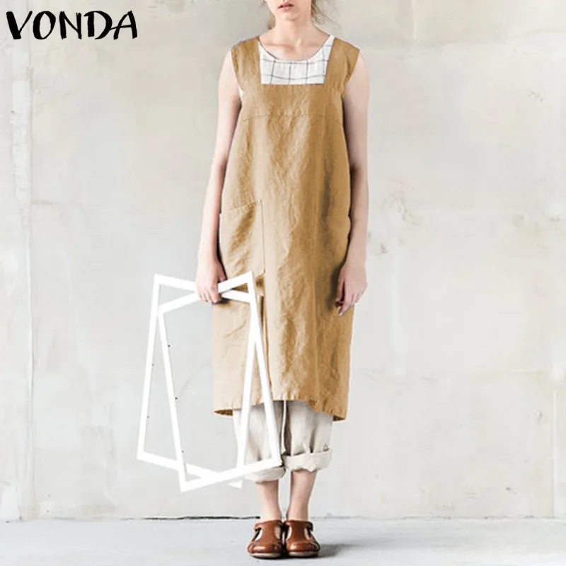 VONDA женское платье 2018 летняя хлопковая Vestidos фартук Повседневное свободные