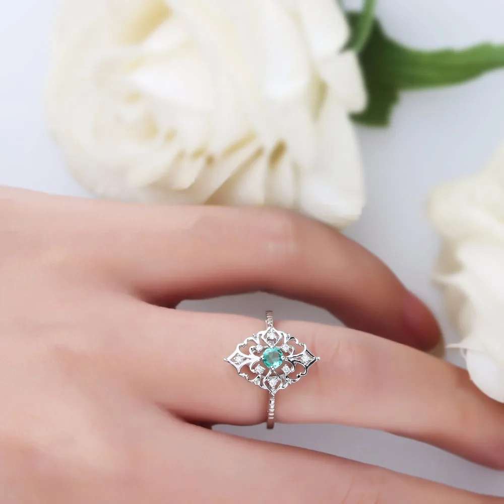 LASAMERO 0.18CT круглая форма натуральные изумрудные алмазные акценты арт деко