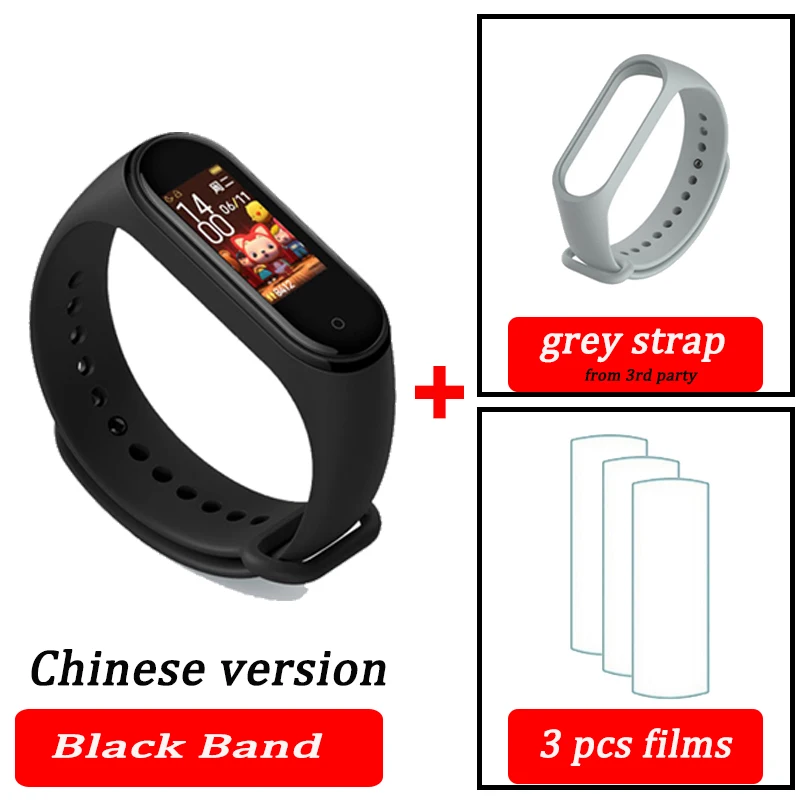 black CN grey Xiaomi Mi-браслет 4 смарт-Браслет фитнес-браслет MiBand Band 4 Частота сердечных сокращений большой сенсорный экран сообщение Smartband - Цвет: black CN grey