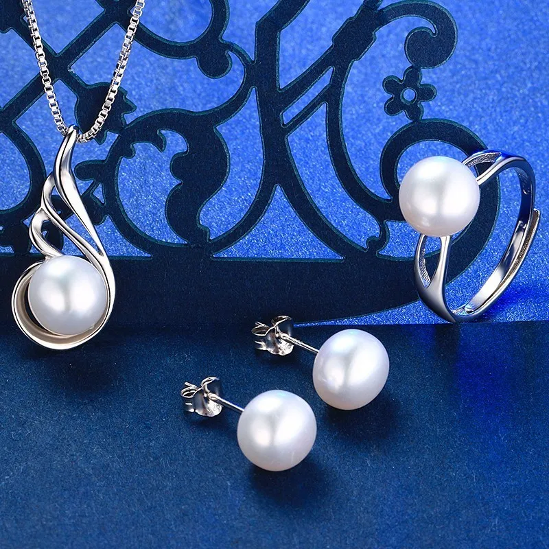 Женский элегантный ювелирный набор серьги и кольцо с жемчужинами круглой формы