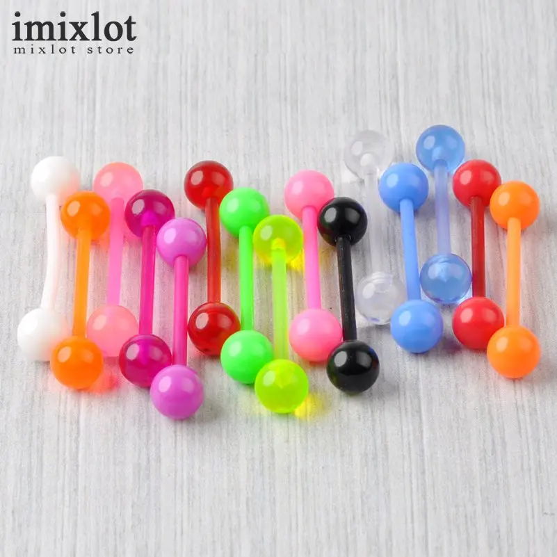Imixlot 50 шт. пирсинг язык штангу кольцо УФ акриловый шар Штангу Язык Кольца Бары для