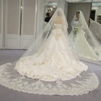 2018 elegant 33 meters whiteivory appliqued mantilla bridal veil wedding veil long with comb wedding accessories ee4009