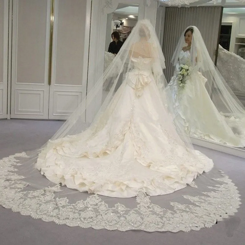 Фата свадебная Длинная с гребнем аппликацией 3*3 метра|wedding veil|bridal veilmantilla bridal veil |