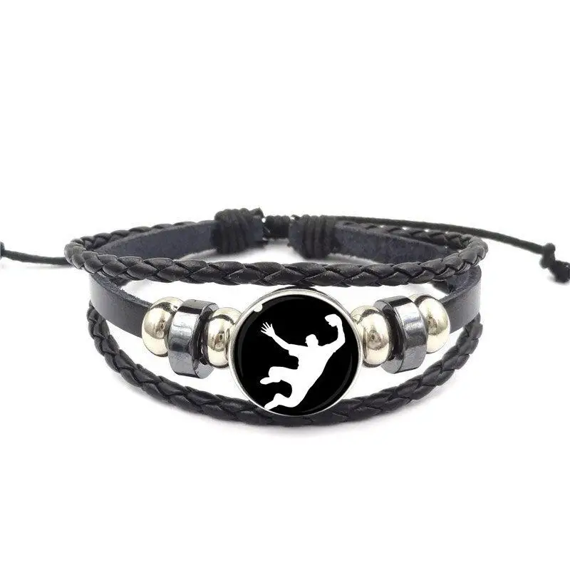 EJ Glaze Black Leather Bracelet Bangle Glass Cabochon Vintage Statement Fashion Jewelry For Men Women Gift Golf Player | Украшения и