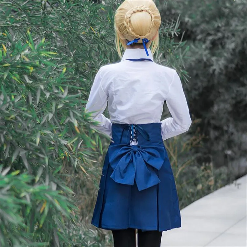 Аниме Fate Stay Night Saber Косплей костюмы повседневная униформа Высокая талия юбка