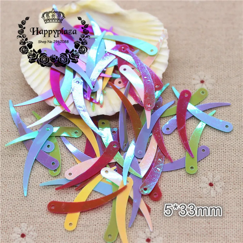 Длинные лазерные блестки из ПВХ в форме листа 30 цветов 5 х33 мм