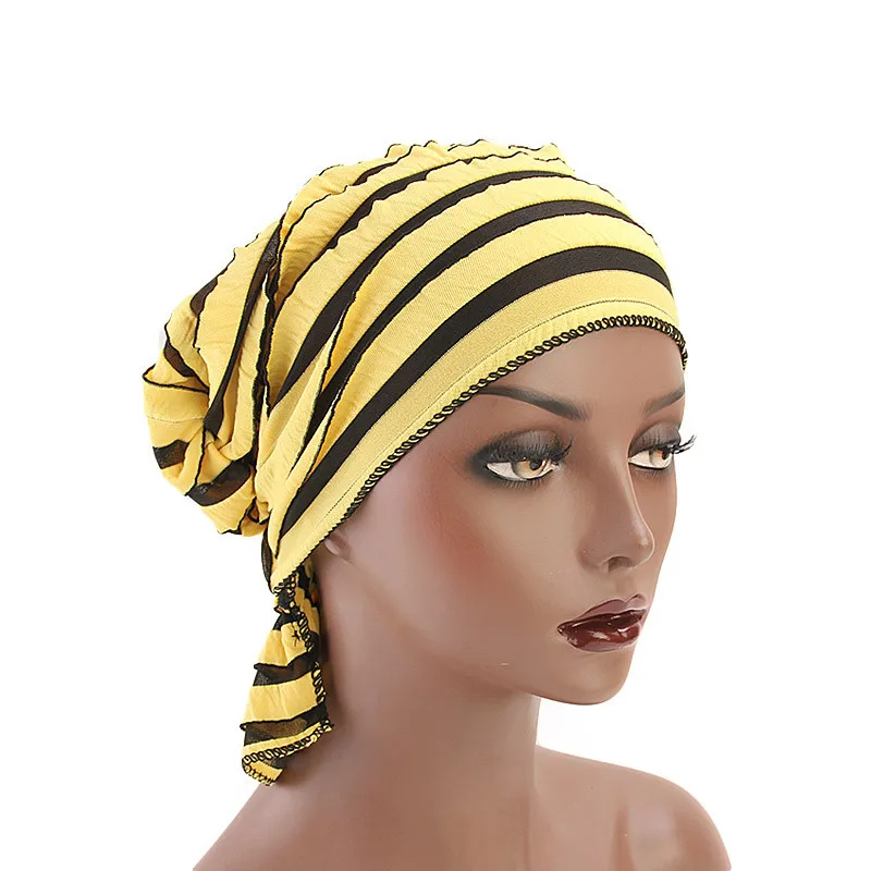 Мусульманская женская эластичная хлопковая шляпа с рюшами тюрбан головной убор