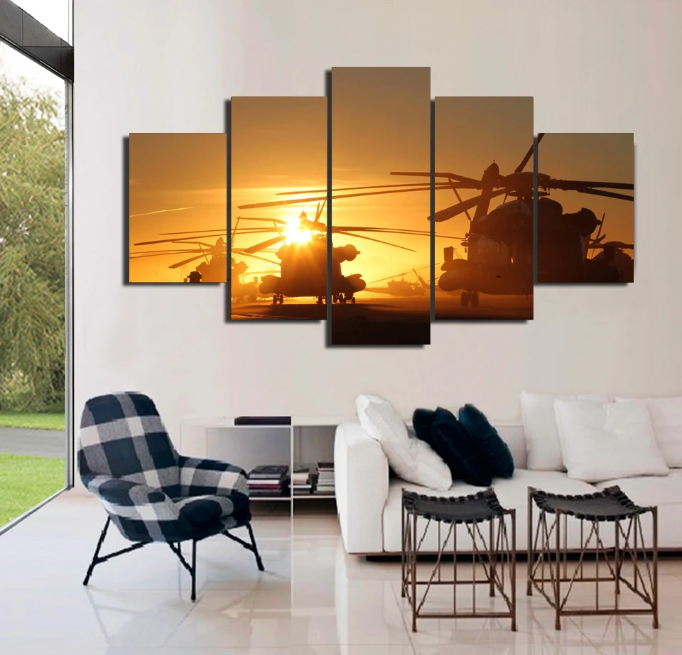 Картина с вертолетами Апачи HD 5 шт. холст Художественная печать декор комнаты