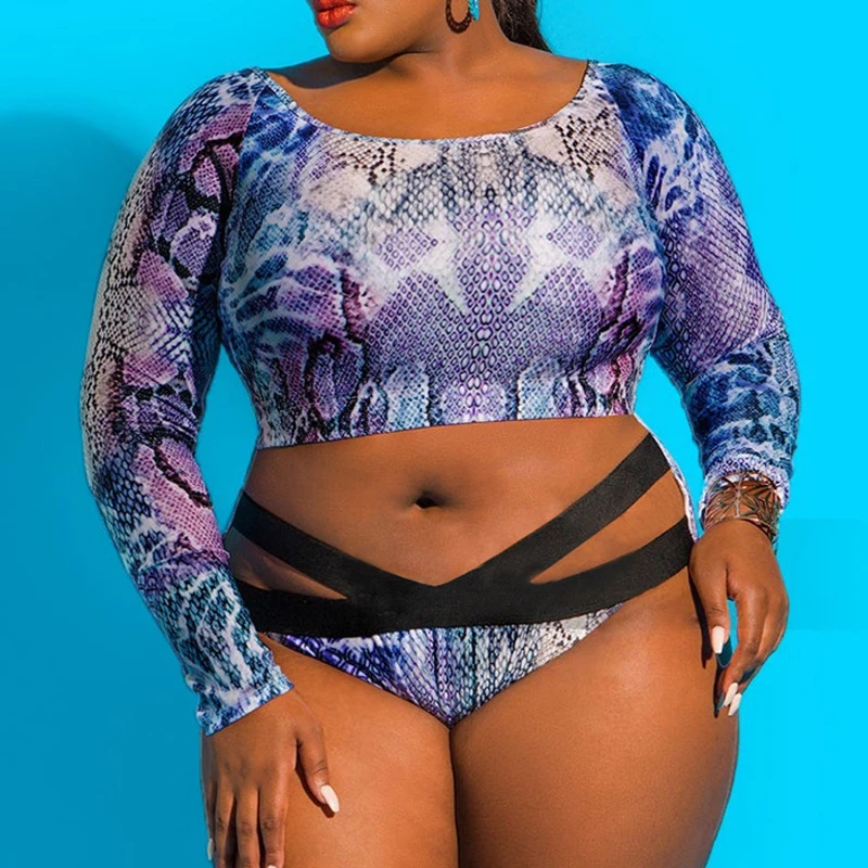 С длинным рукавом бикини Одна деталь купальник плюс Размеры лоскутное