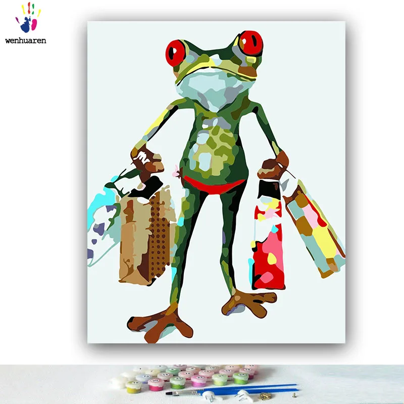 DIY Coloring paint by numbers Painted frog shopaholic Abstract figure paintings with kits 40x50 framed | Дом и сад
