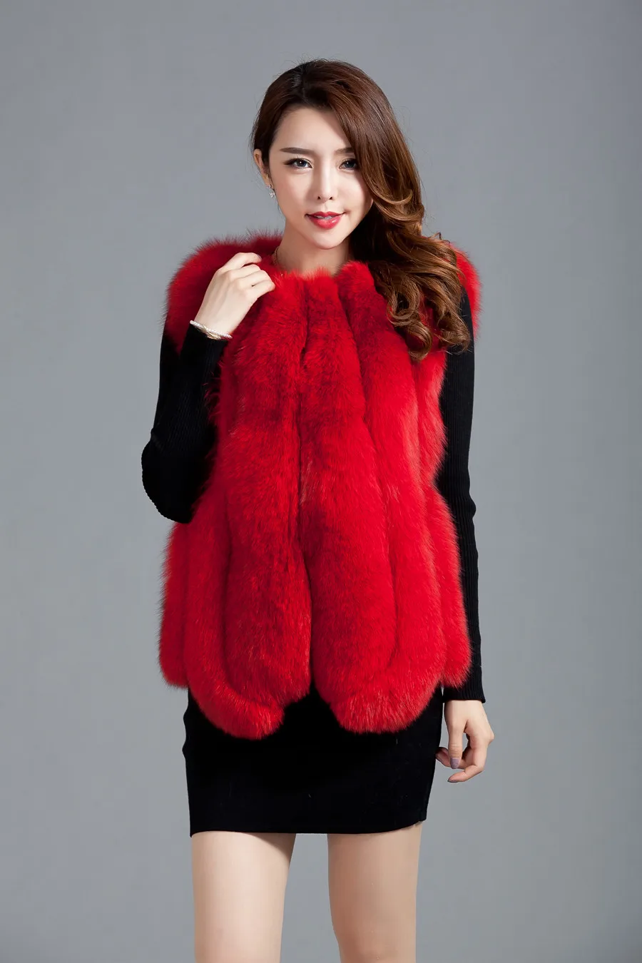 2017 роскошный женский жилет с натуральным лисьим мехом осенне-зимняя женская
