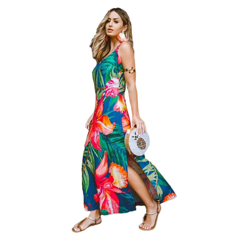 Длинное богемное Макси женское платье с принтом и v образным вырезом винтажное